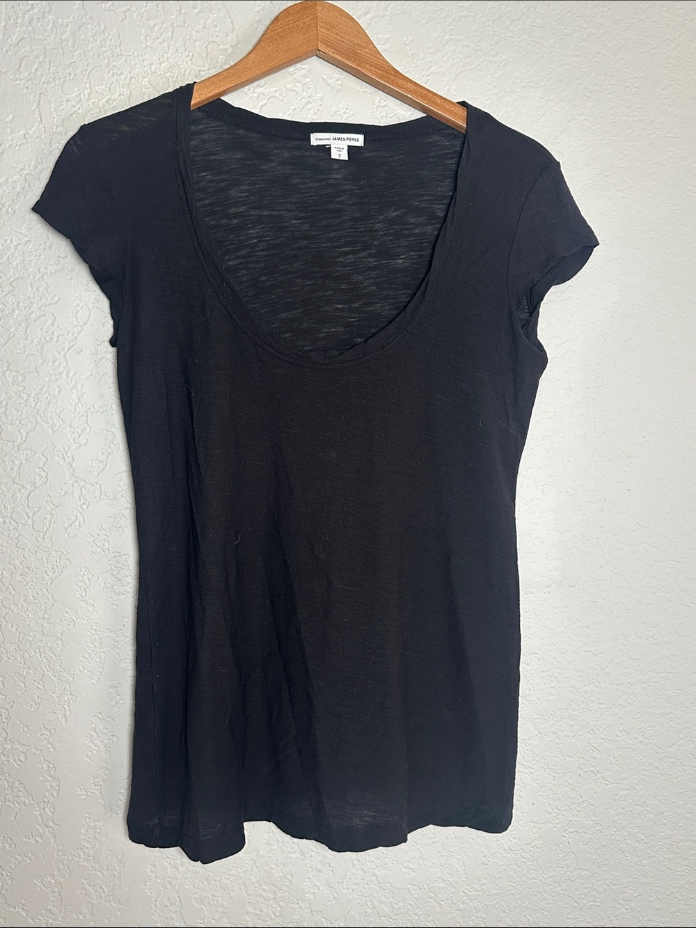 Standard James Perse Black Tissue Tee Scoop Neck Cap Sleeve T-Shirt Minimalist